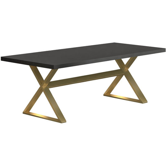 X Trestle Base Dining Table in Dark Walnut and Aged Gold