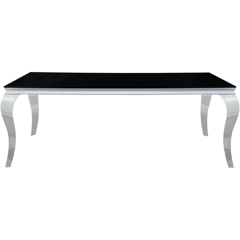 Carone Rectangular Glass Top Dining Table in Black and Chrome
