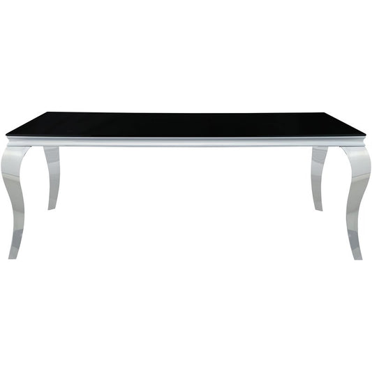Carone Rectangular Glass Top Dining Table in Black and Chrome