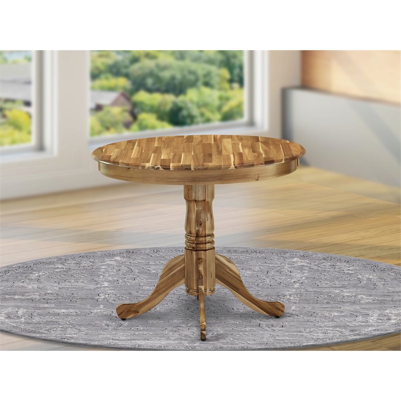 Antique Round Acacia Wood Dining Table in Natural